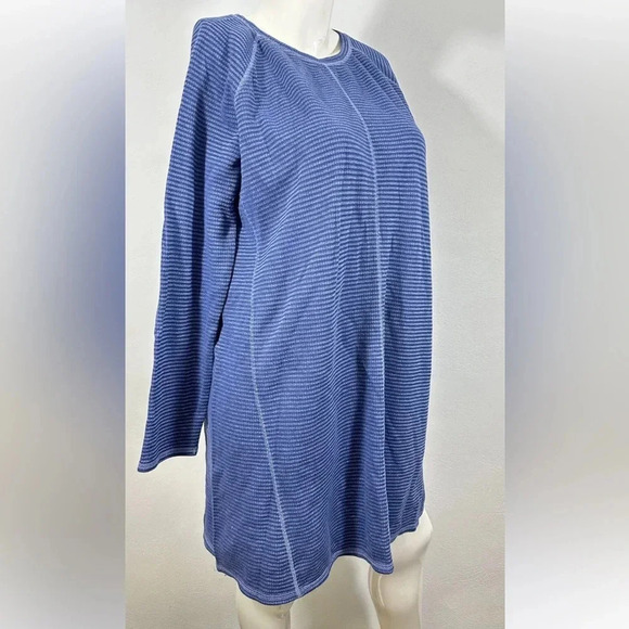 J. Jill Blue Contrast Stripe Round Neck Long Sleeve Cotton Sweater Dress sz l - Picture 4 of 11